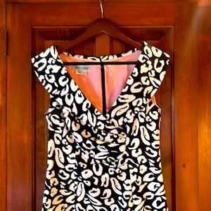 Kay Unger Animal Print Sheath Dress Shirred Front